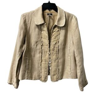 J CREW Women's Tan Ruffled Jacket size 6 tan 100% linen jacket